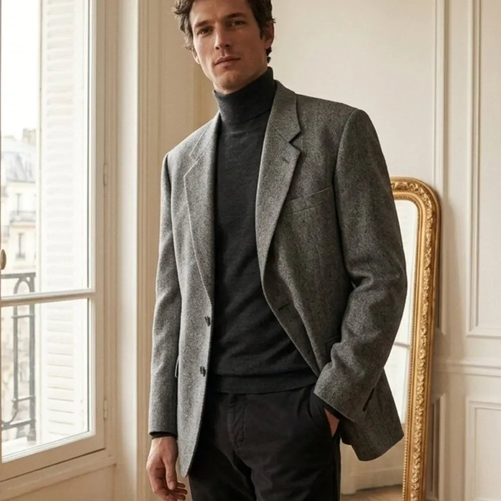 Gianfranco Ruffini Men's Camel Hair Gray Herringbone Blazer 52R